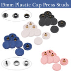 15mm 4 Part Press Studs with Black Internal Parts