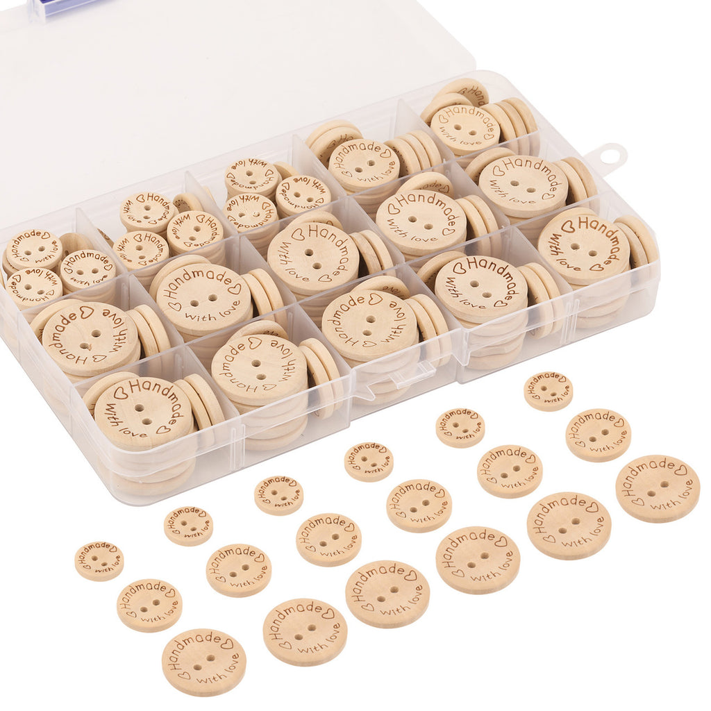 Natural Engraved Wooden Buttons – 15mm / 20mm / 25mm