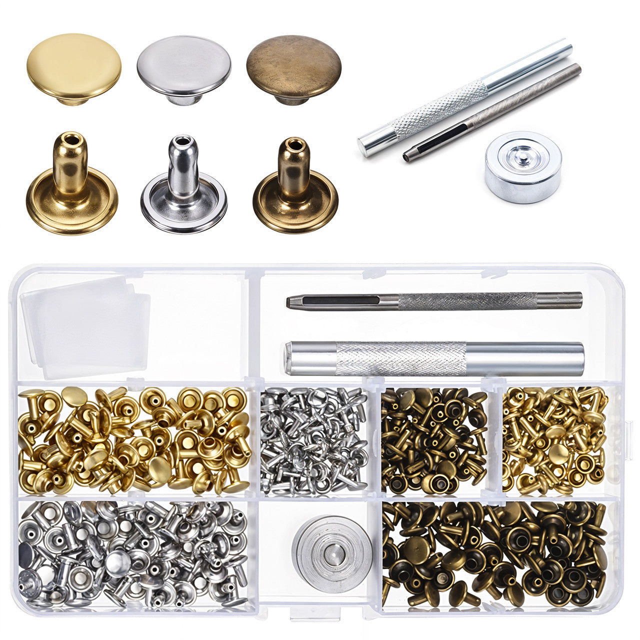 10mm Brass Double Cap Tubular Rivets with Hole Punch Hand Tool