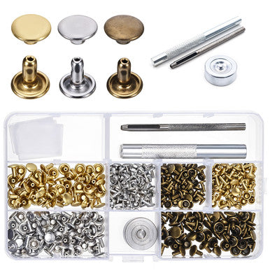 10mm Brass Double Cap Tubular Rivets with Hole Punch Hand Tool