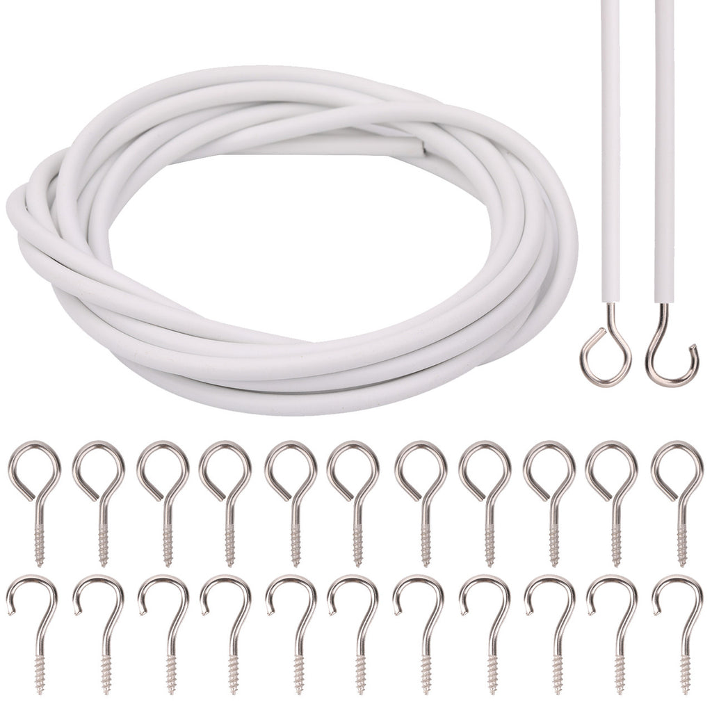 Curtain Wire with Hooks - White