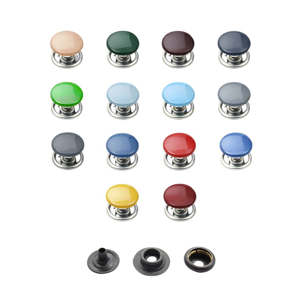 Spring Press Cap 15mm 4-part Brass Ring Spring Press Studs with Coloured Caps and Black ...