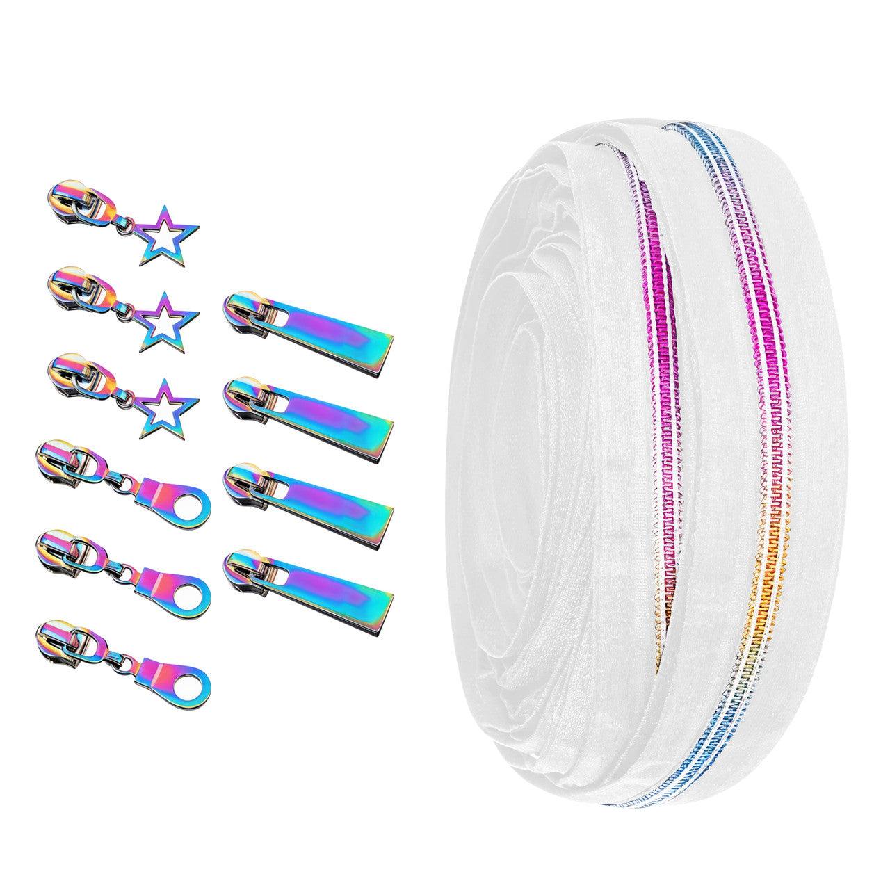 Rainbow Zipper Slider Bundle (11pcs) - White