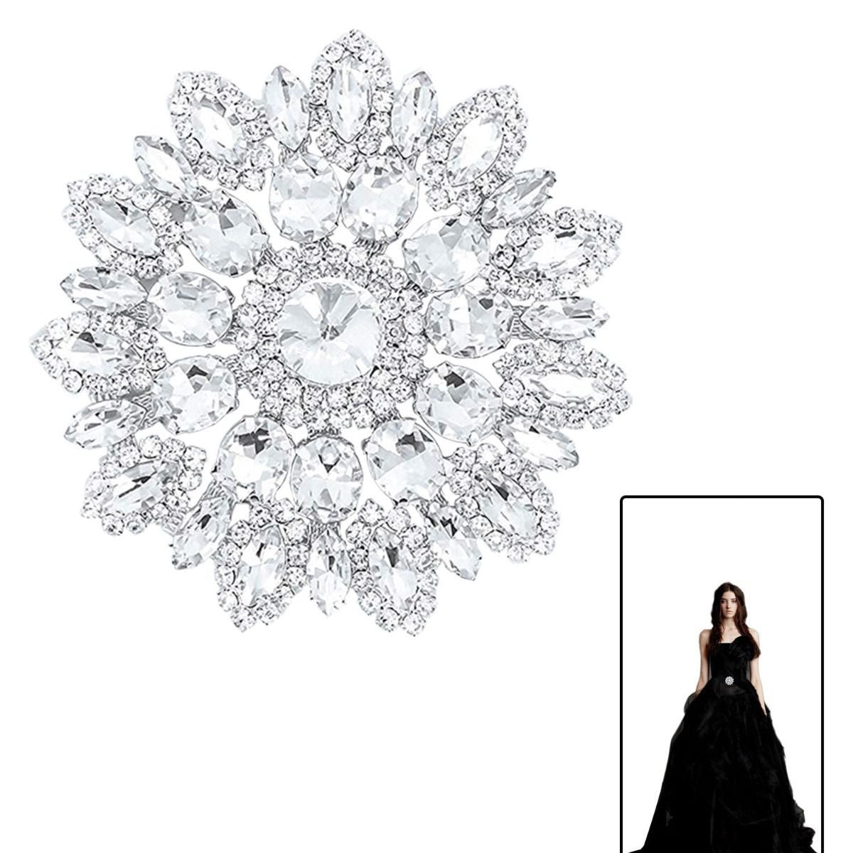 Round Flower Diamante Motif - Silver