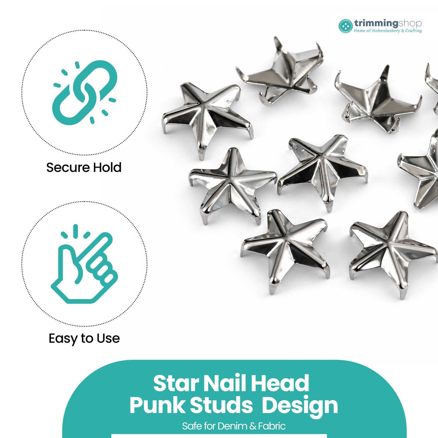12mm Silver Star Studs with Prongs - Pack of 50