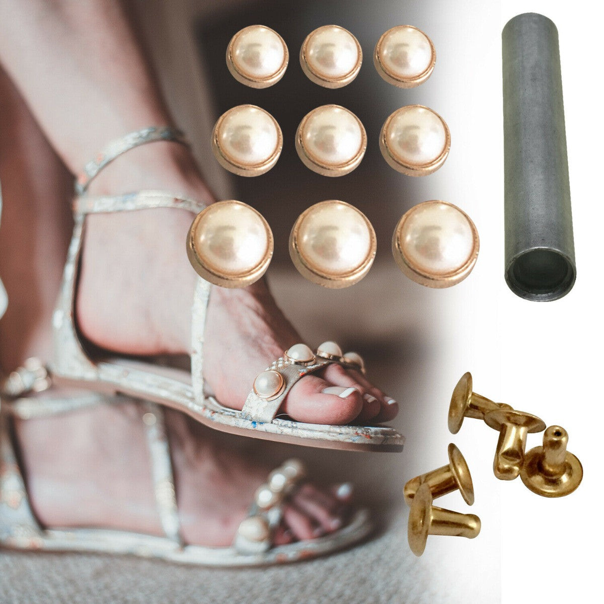 Domed Pearl Rivets with Fixing Hand Tool