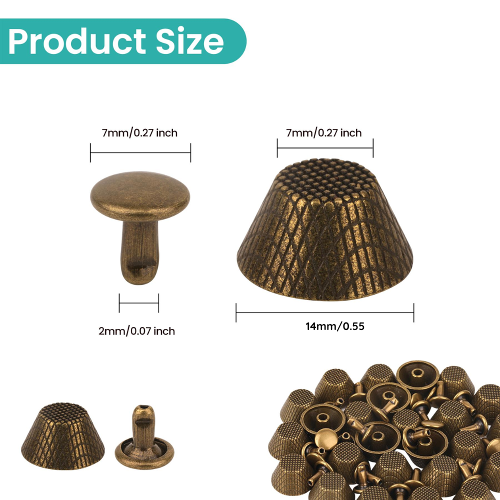 14mm Etched Mushroom Bag Feet Rivets - Pack of 25