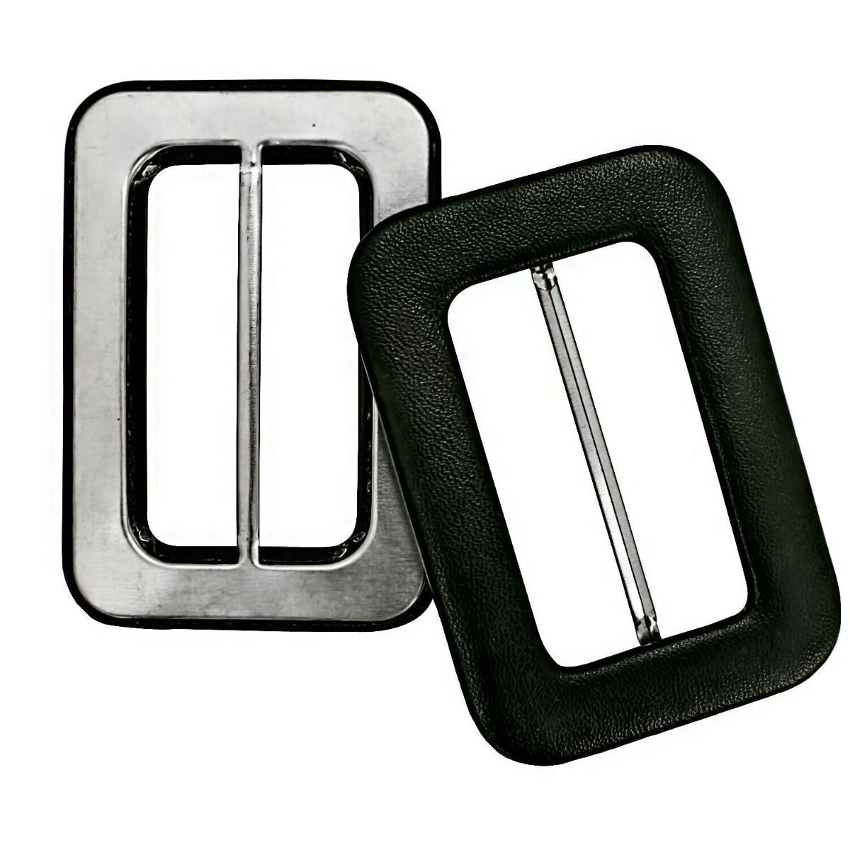 50mm Black PU Leather 3-Bar Slider Buckles - (Pack of 10)