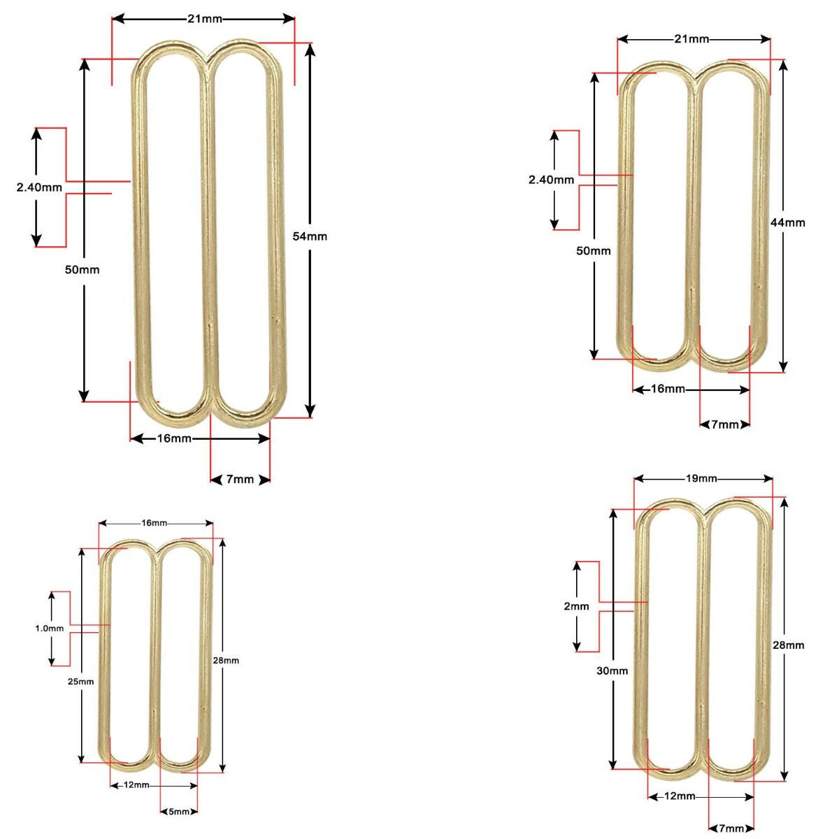Rounded Triglide Slider Metal Buckle - (Pack of 2)