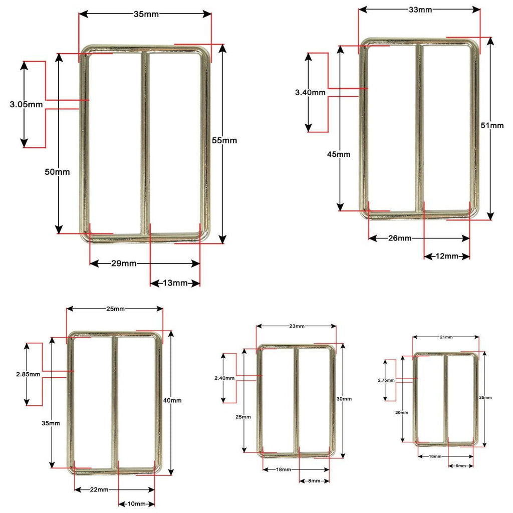 Triglide Slider Metal Buckles - (Pack of 2)