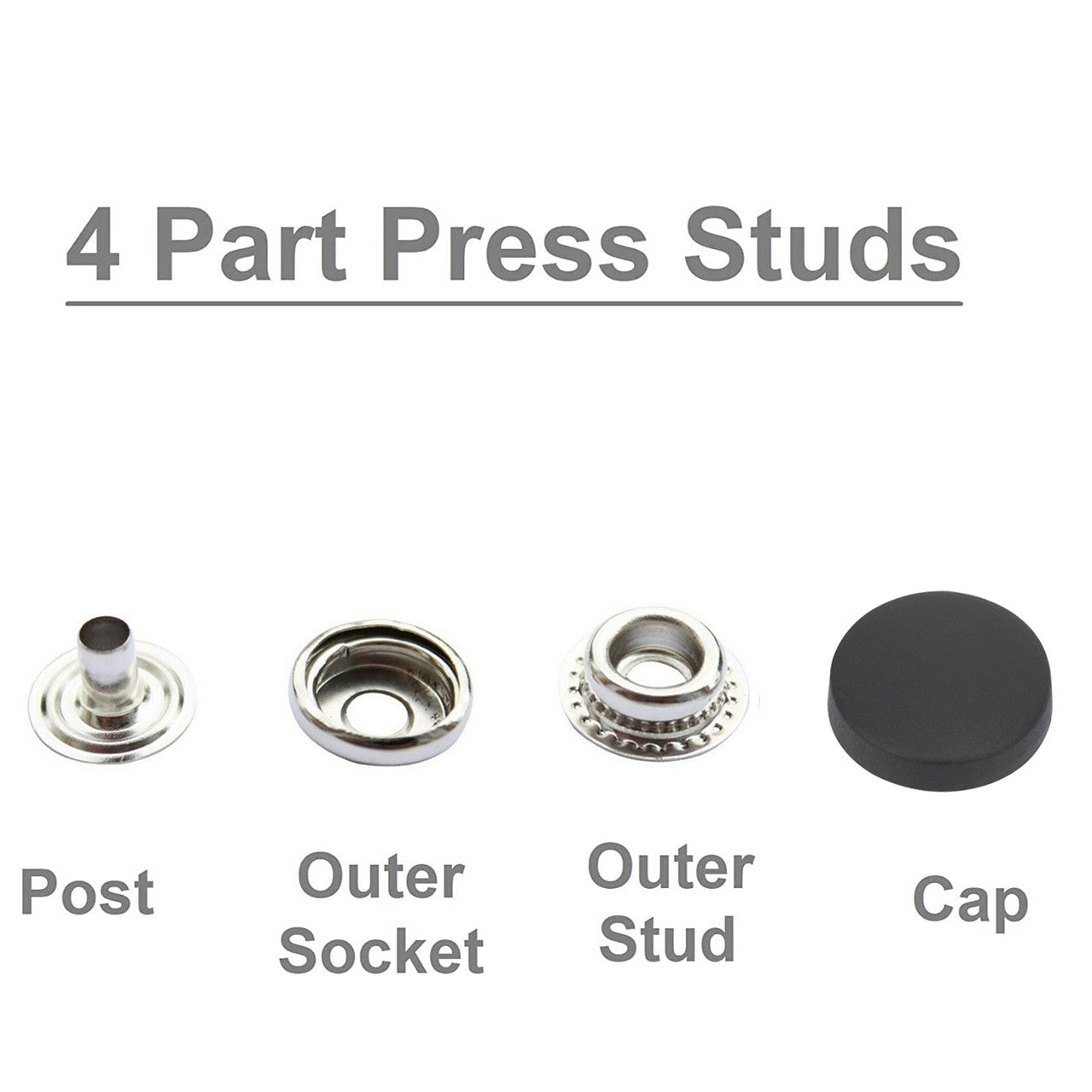 15mm Large Press Studs Silver With Plastic Cap
