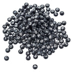 6.5mm Black Round A-Z Mixed Plastic  White Lettered Beads - (Pack of 100)