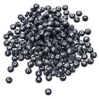 6.5mm Black Round A-Z Mixed Plastic  White Lettered Beads - (Pack of 100)