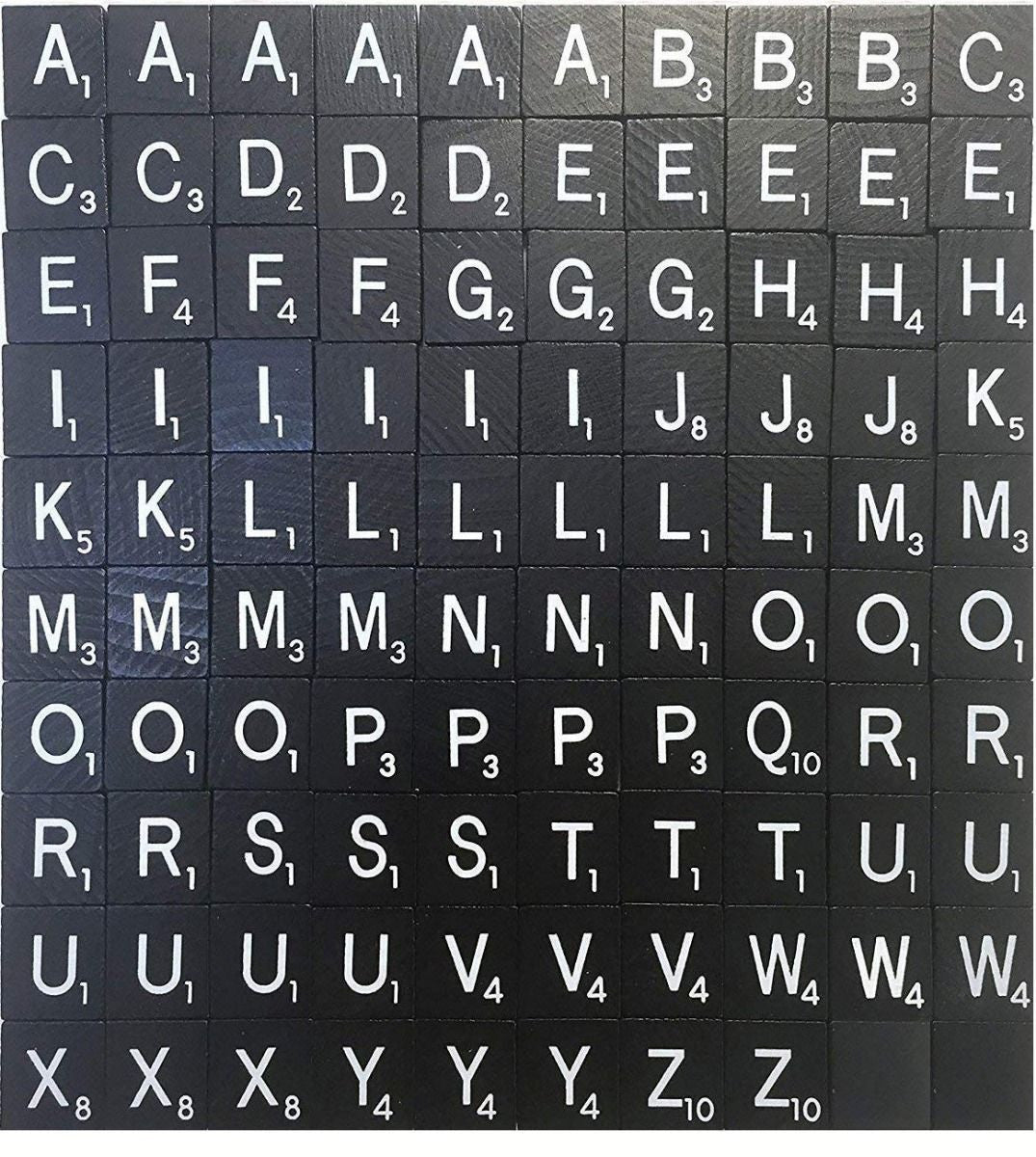 Black Wooden Alphabet Tiles with Scores (Pack of 100)