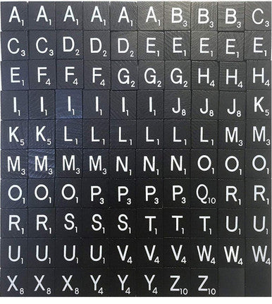 Black Wooden Alphabet Tiles with Scores (Pack of 100)