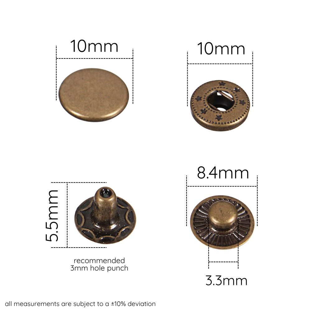Brass S Spring Press Studs – Pack 10