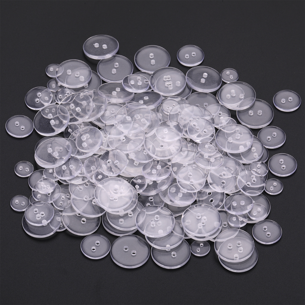 2-Hole Plastic Buttons, Clear - 100g
