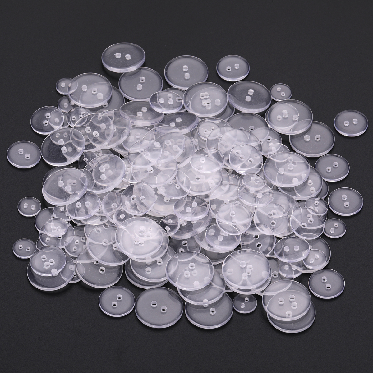 2-Hole Plastic Buttons, Clear - 100g