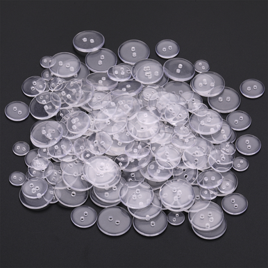 2-Hole Plastic Buttons, Clear - 100g