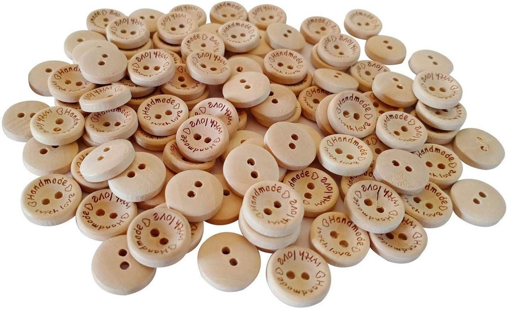 Round 2-Hole Plastic Buttons, Wood-Finish  - (Pack of 100)
