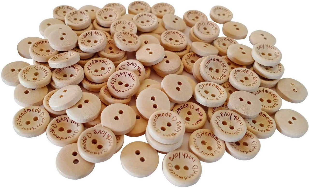 Round 2-Hole Plastic Buttons, Wood-Finish  - (Pack of 100)