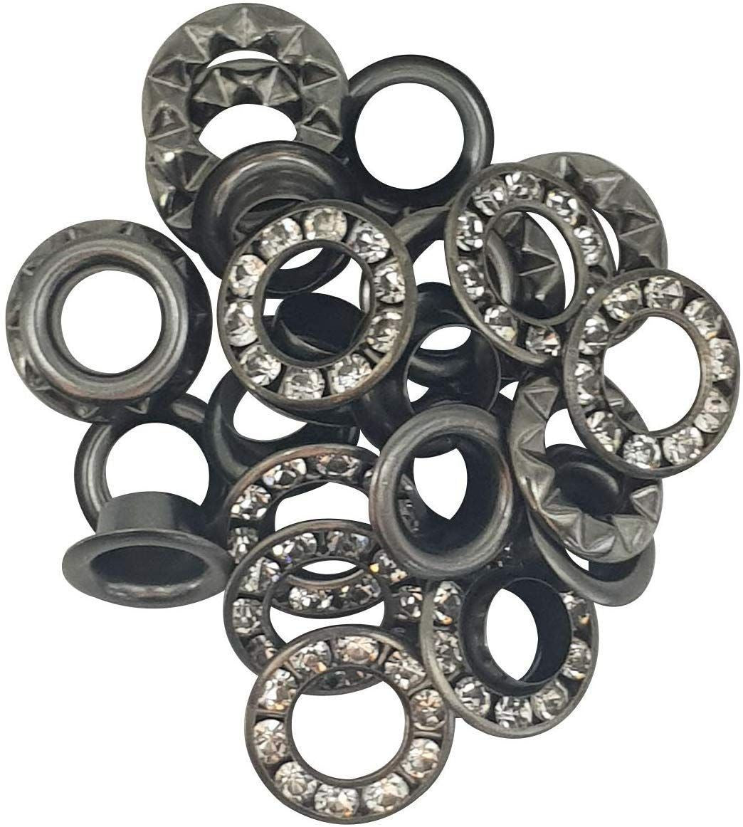 6mm Diamante Studded Brass Eyelets with Fixing Hand Tool - (Pack of 50)