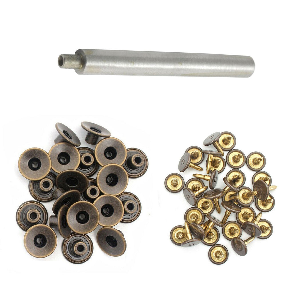 17mm Bronze Open-Top Replacement Jeans Buttons (Pack of 10) with 3-Part Fixing Hand Tool