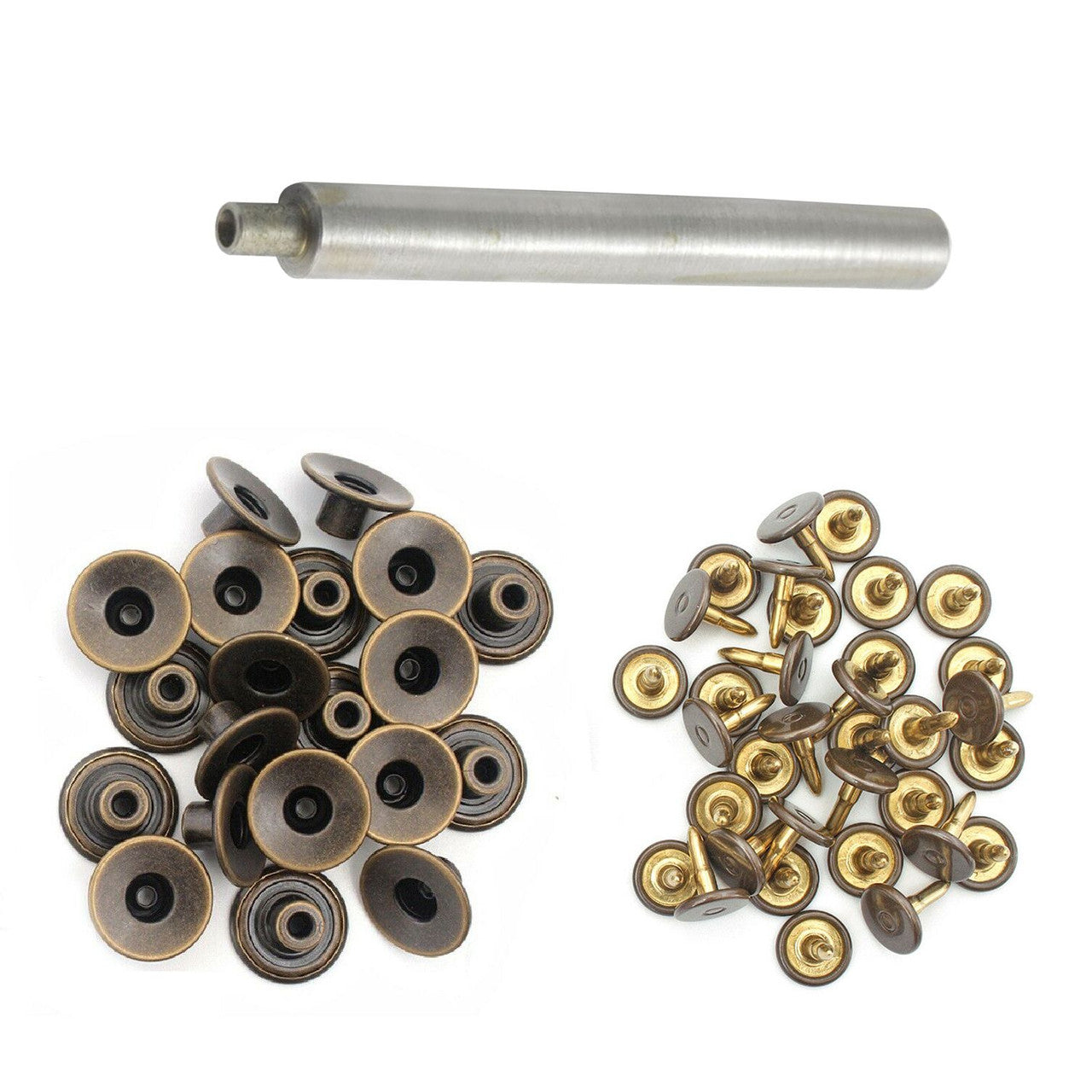 17mm Bronze Open-Top Replacement Jeans Buttons (Pack of 10) with 3-Part Fixing Hand Tool