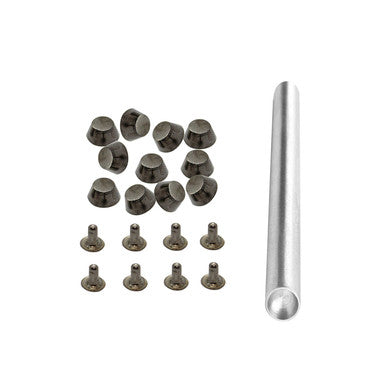 6mm Flat Head Gunmetal Mushroom Studs With Fixing Hand Tool -  (Pack of 100)
