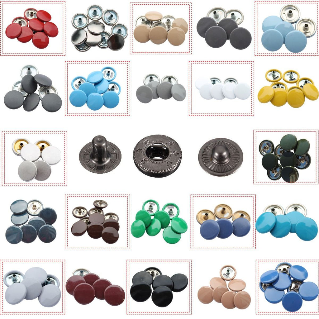 15mm S Spring Press Studs with Colour Caps and Gunmetal Components - (10 Sets)
