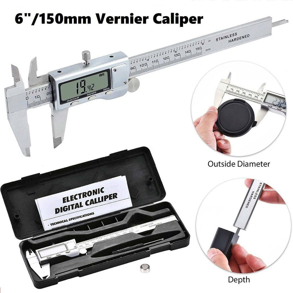 150mm/6" Digital LCD Vernier Caliper - Stainless Steel