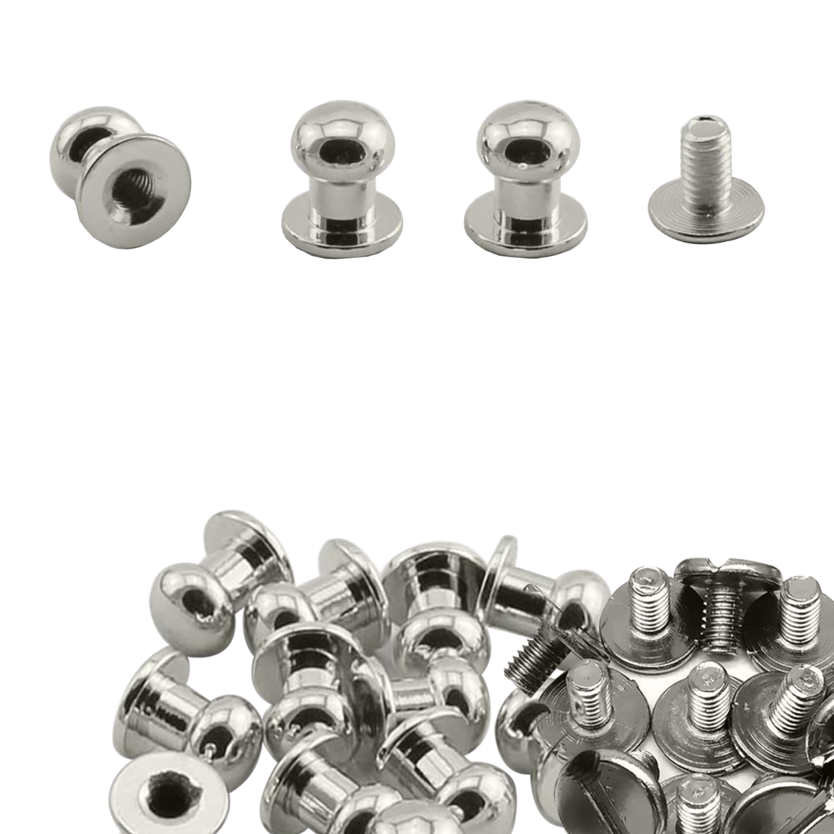 8mm Sam Browne Chicago Screw Round Head Rivets (Pack of 50)