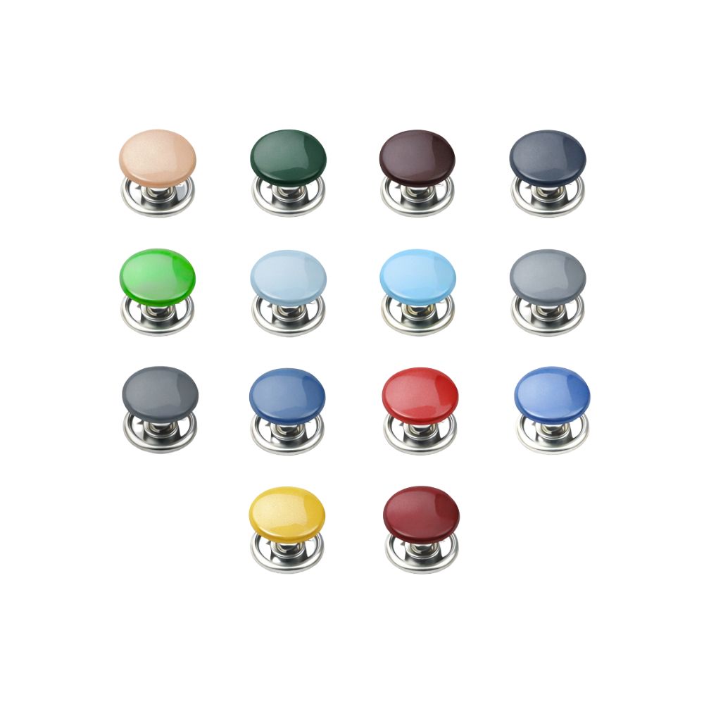 15mm Press Studs with Colour Caps and Silver Components - Small (10 Sets)