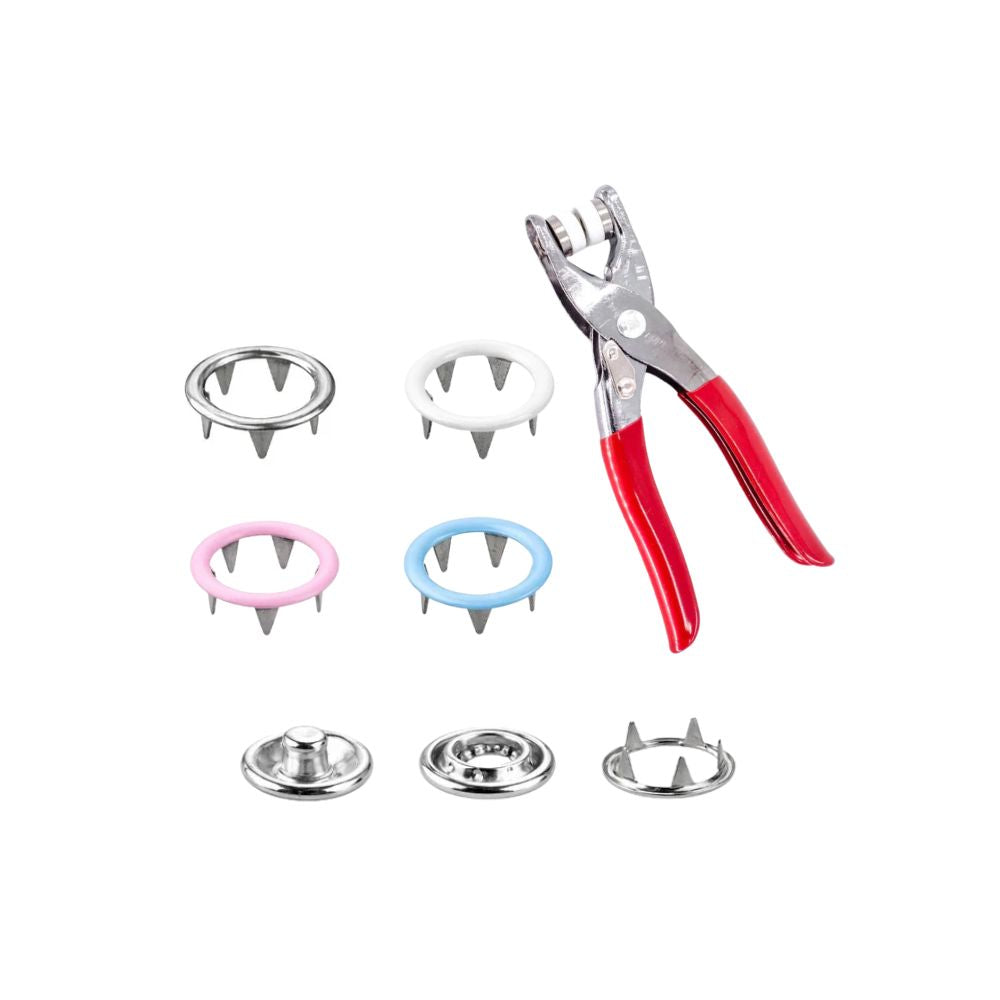 9.5mm Snap Poppers (Pack of 100) with Fixing Pliers - 4 Colours