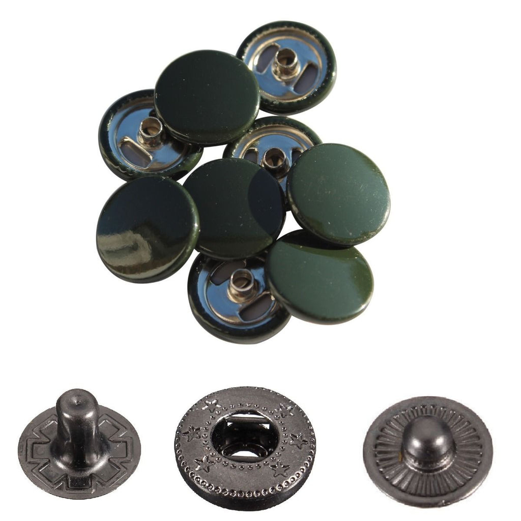 15mm S Spring Press Studs with Colour Caps and Gunmetal Components - (10 Sets)