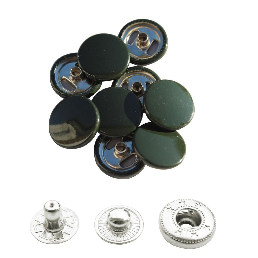 15mm S Spring Press Studs with Coloured Caps and Silver Components (10 Sets)