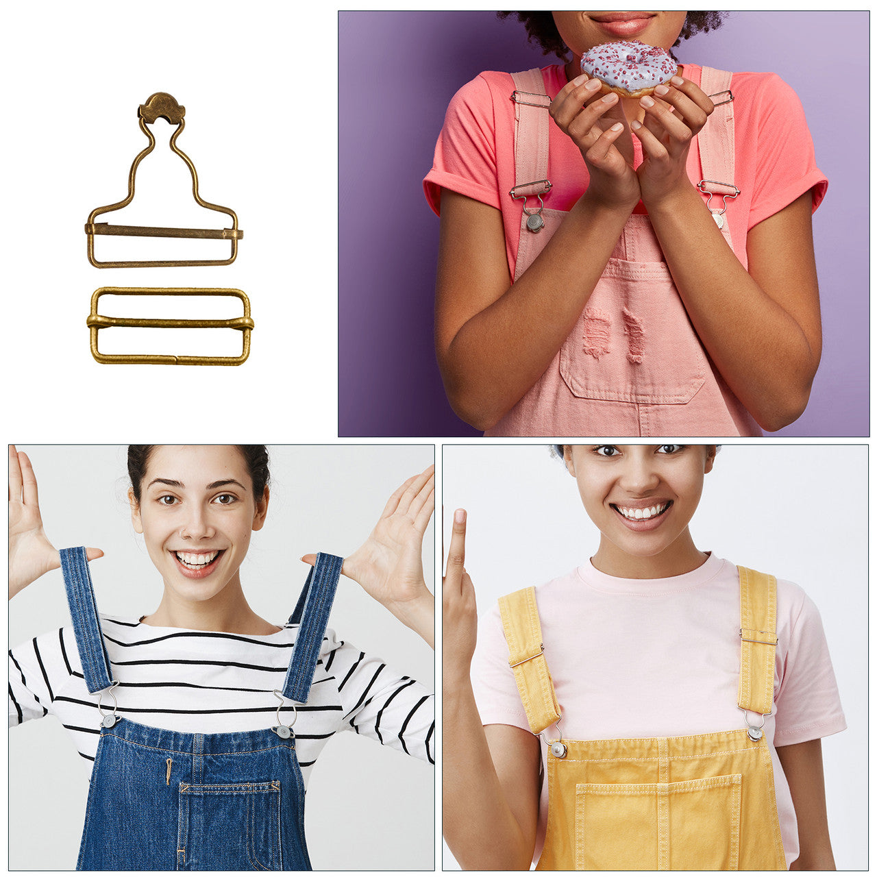 Dungaree Buckles with Slider Clips - (2 Sets)