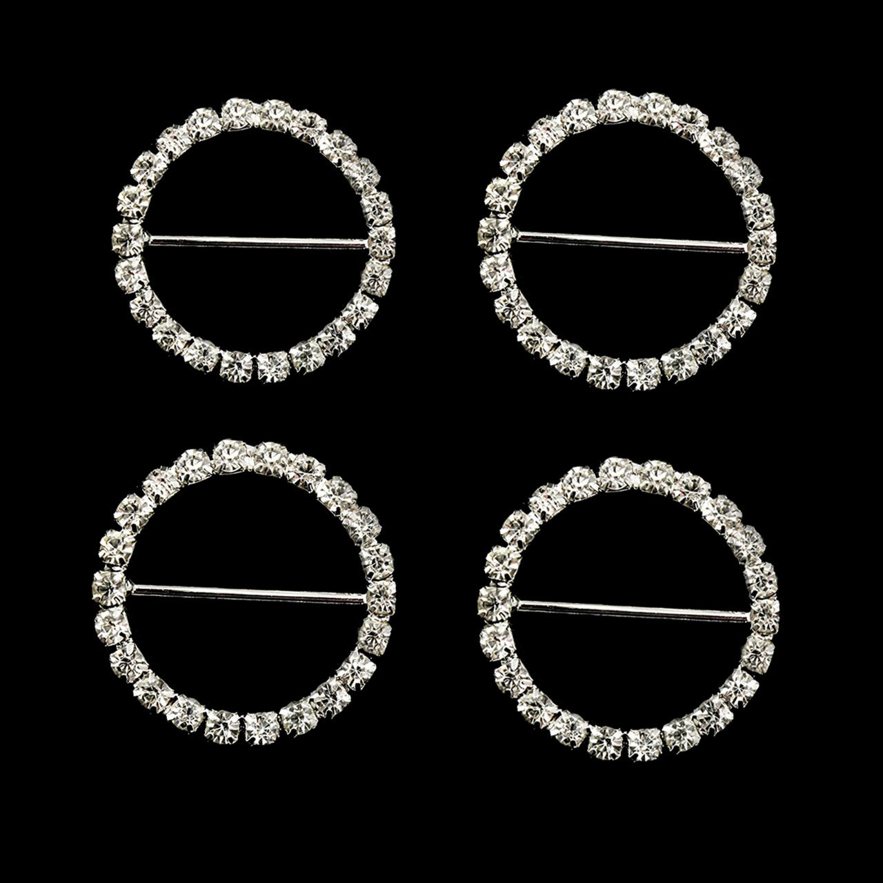 Round Diamante Silver Slider Buckles - (Pack of 10)