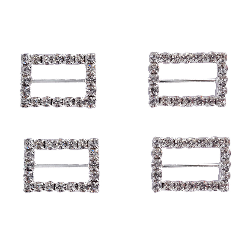 Rectangle Diamante Silver Slider Buckles - (Pack of 10)