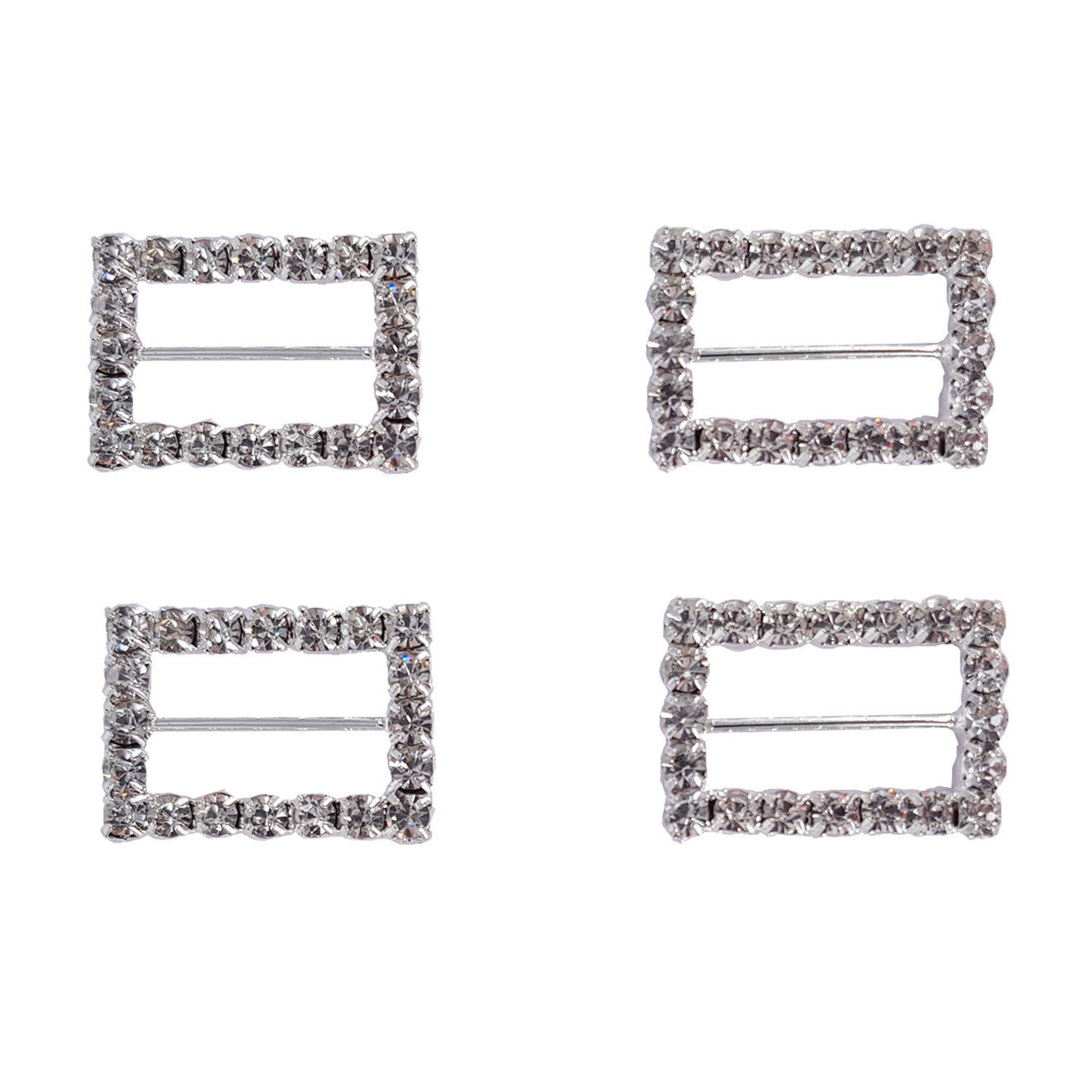 Rectangle Diamante Silver Slider Buckles - (Pack of 10)