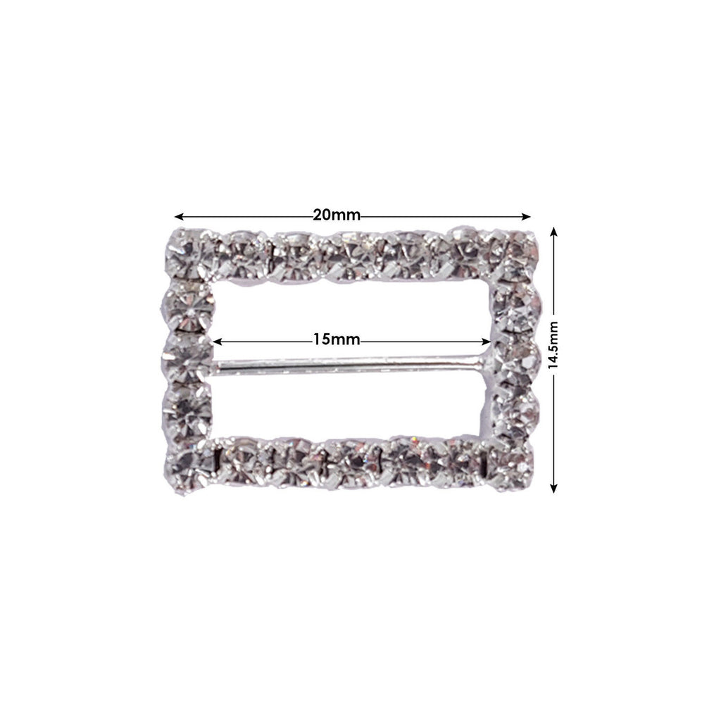 Rectangle Diamante Silver Slider Buckles - (Pack of 10)