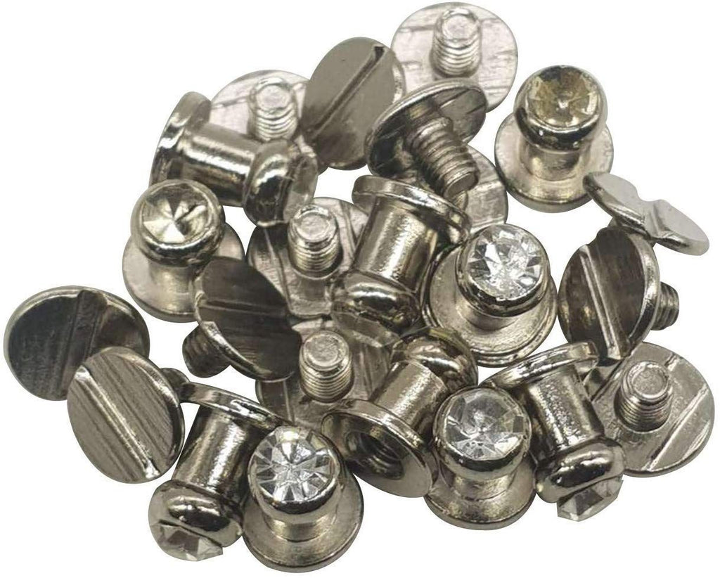 Diamante Studded Chicago Screw Round Head Rivets (Pack of 10)
