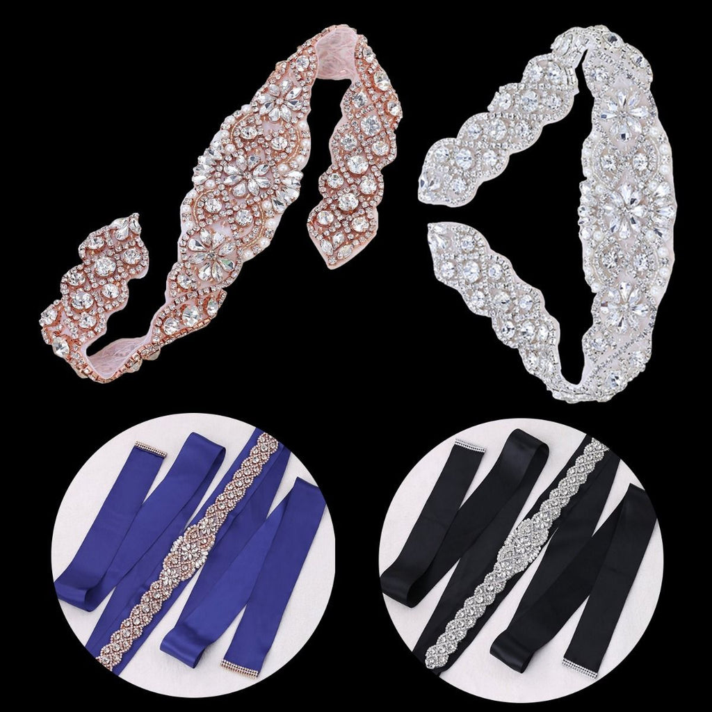 Iron-On Floral Design Diamante Motif - 450mm x 50mm