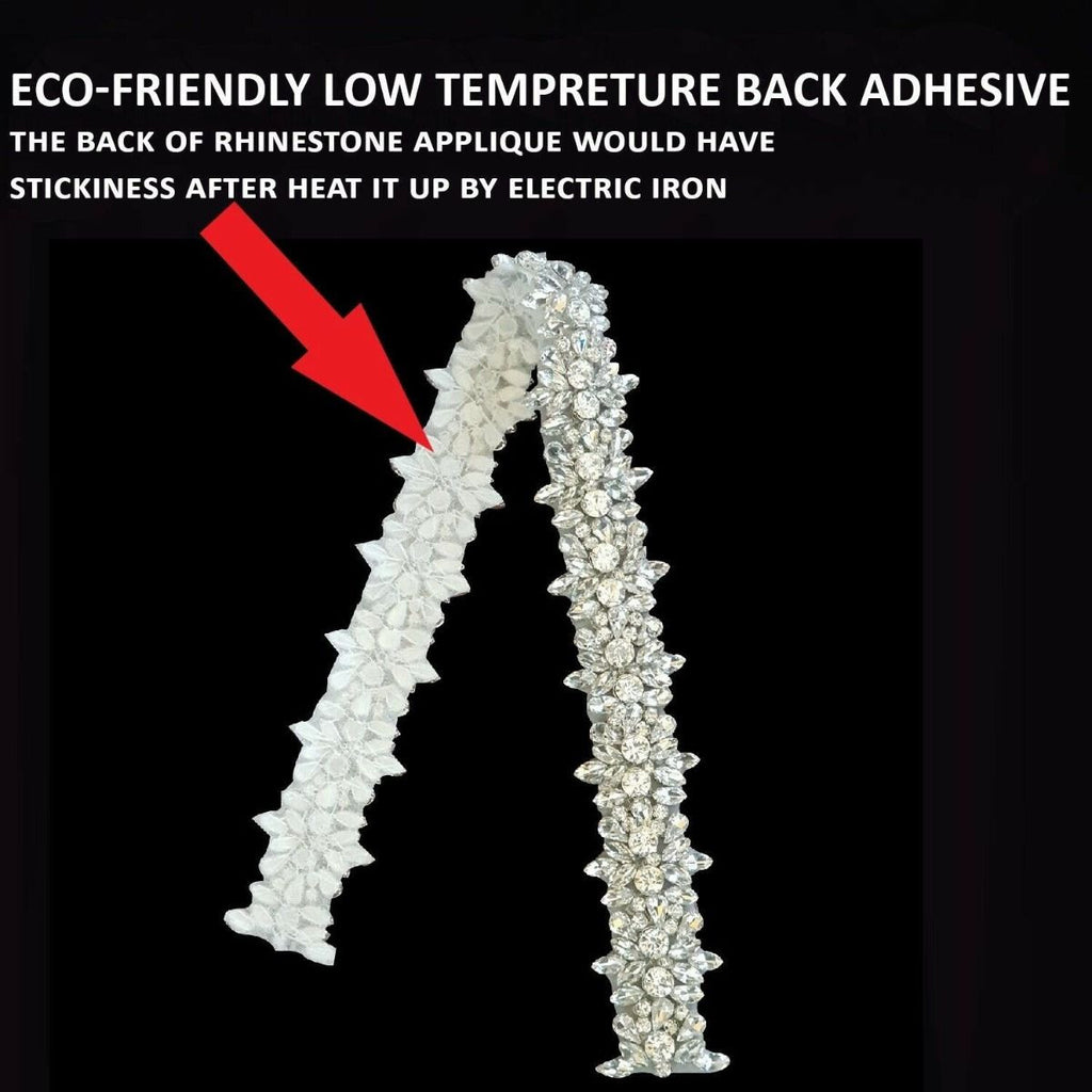 Iron-On Floral Design Diamante Motif - 460mm x 35mm