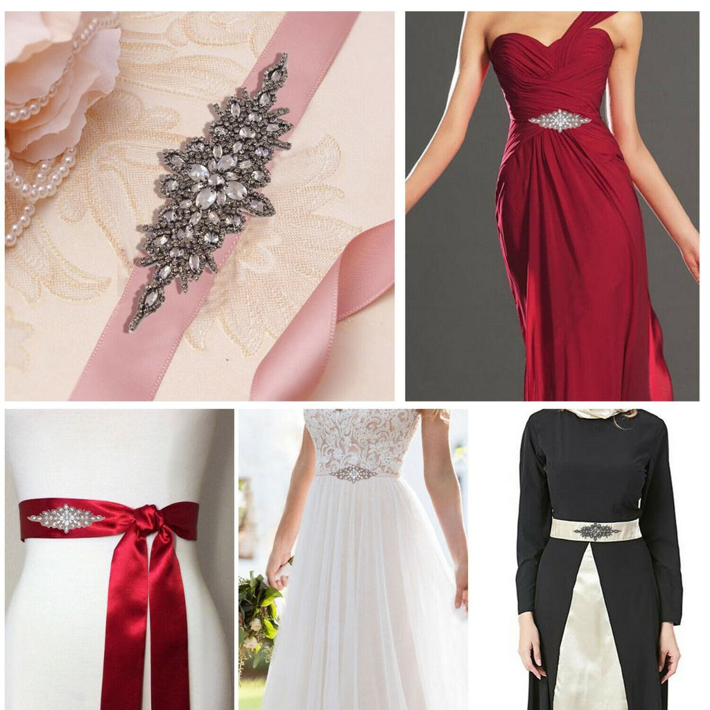 Iron-On Floral Design Diamante Motif - 245mm x 85mm