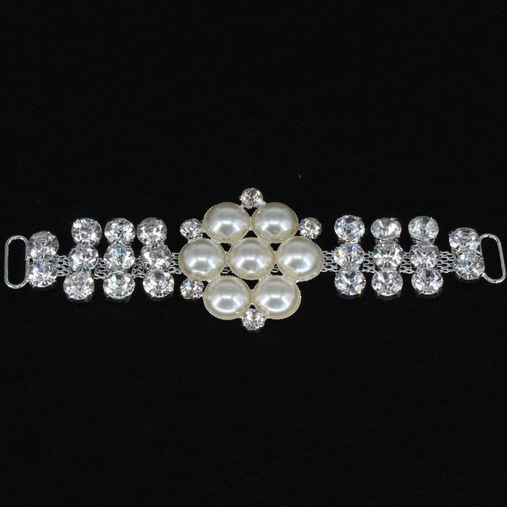Iron-On Silver Diamante with Pearl Motif