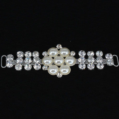 Iron-On Silver Diamante with Pearl Motif
