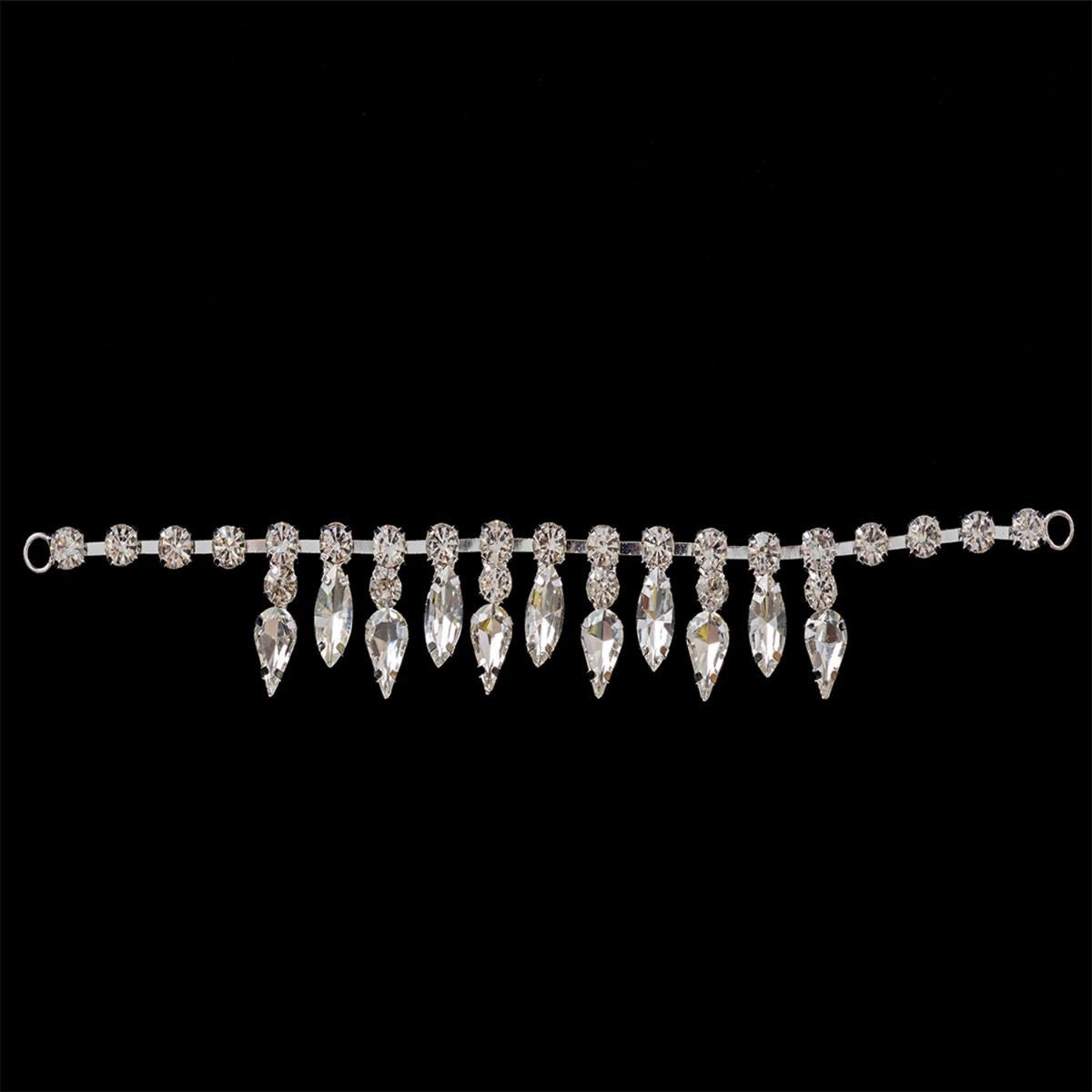 Sew-On Silver Diamante Chain with Tear Drops Rhinestone Trim