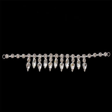 Sew-On Silver Diamante Chain with Tear Drops Rhinestone Trim