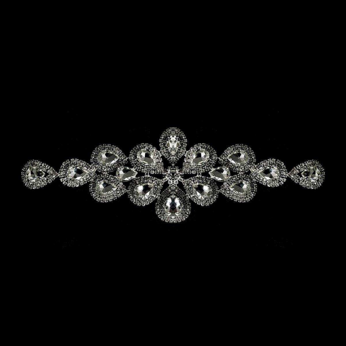 Sew-On Diamante Motif - 200mm x 65mm - Silver